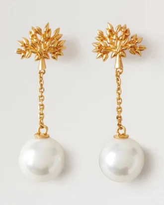Mulberry Tree Charm Earrings Gold Plated Brass Women