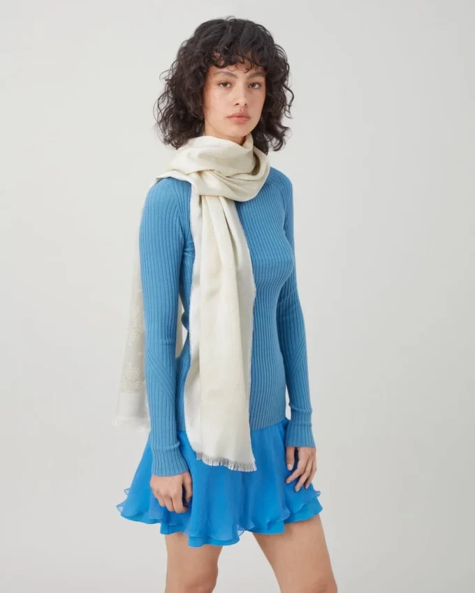 Mulberry Tree Rectangular Scarf Cream Cotton Silk Blend Mulberry Tree Rectangular Scarf Cream Cotton Silk Blend