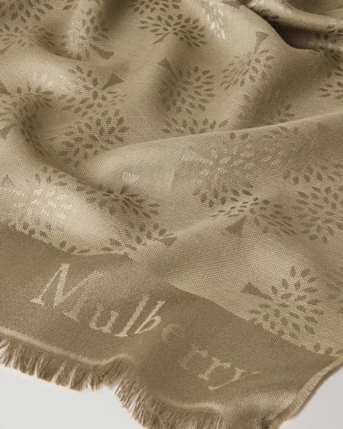 Mulberry Tree Rectangular Scarf Linen Green Cotton Silk Blend
