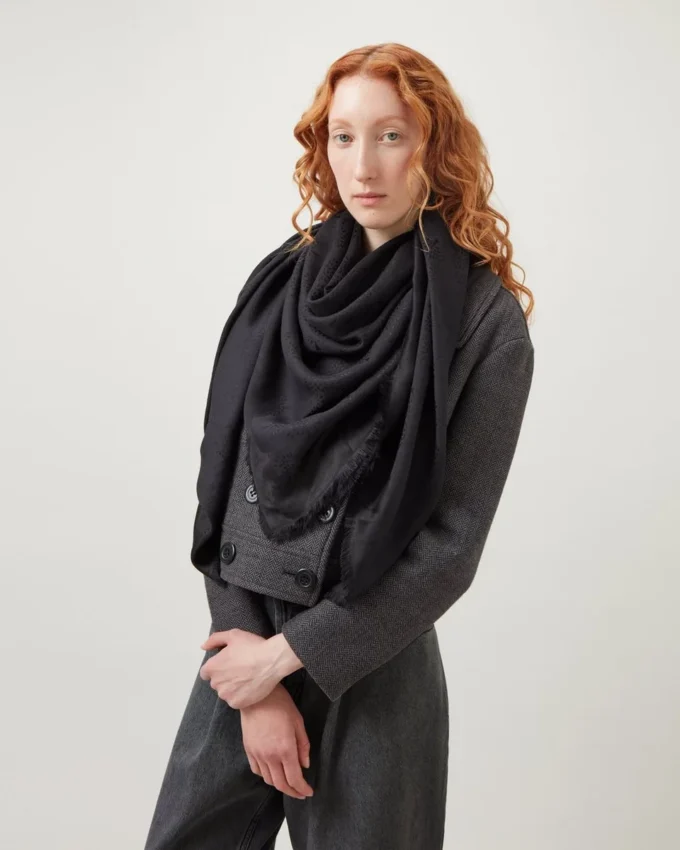 Mulberry Tree Square Black Cotton Silk Blend Women Mulberry Tree Square Black Cotton Silk Blend Women