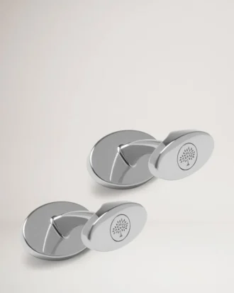 Oval Tree and Rivet Cufflinks Black Enamel Men