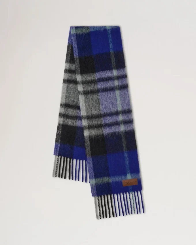 Oversized Check Textured Scarf Cobalt Blue & Black Wool Blend Oversized Check Textured Scarf Cobalt Blue & Black Wool Blend