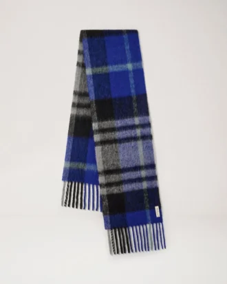 Oversized Check Textured Scarf Cobalt Blue & Black Wool Blend