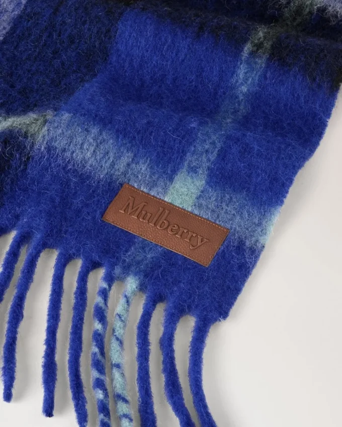 Oversized Check Textured Scarf Cobalt Blue & Black Wool Blend Oversized Check Textured Scarf Cobalt Blue & Black Wool Blend