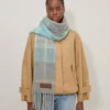 Oversized Check Textured Scarf Grey & Light Blue Wool Blend