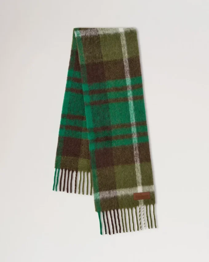 Oversized Check Textured Scarf Juniper Green & Emerald Wool Blend