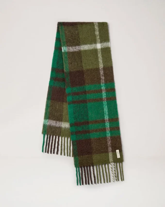 Oversized Check Textured Scarf Juniper Green & Emerald Wool Blend