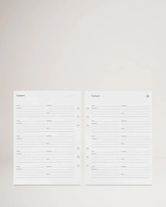 Planner Contacts Pages White Paper Men