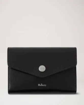 Press Stud Wallet Black High Shine Leather Gifts for Her