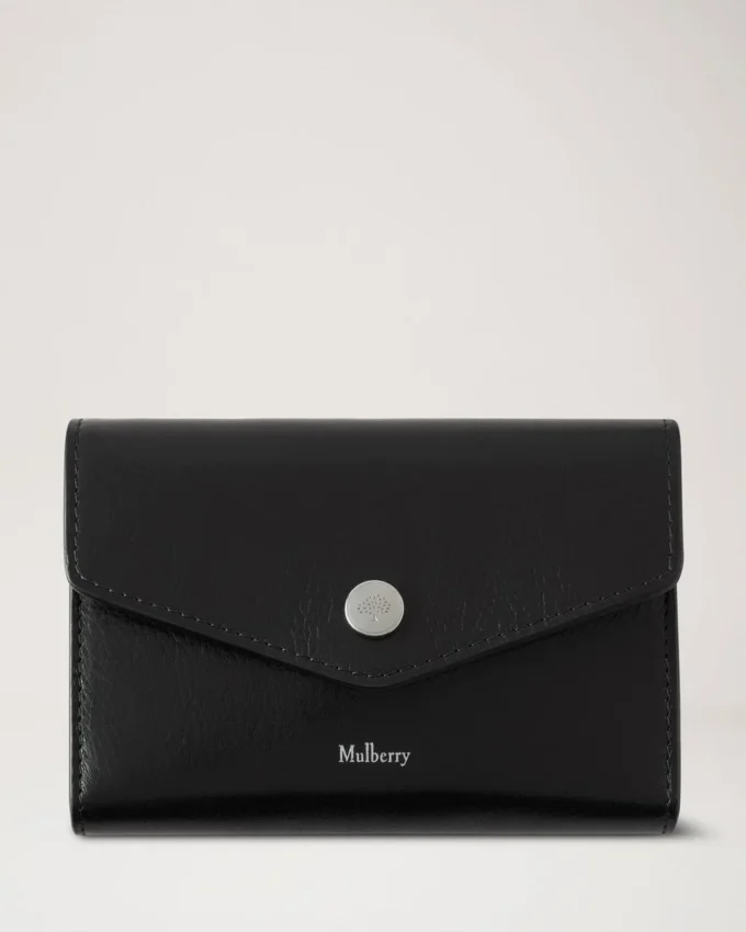 Press Stud Wallet Black High Shine Leather Gifts for Her Press Stud Wallet Black High Shine Leather Gifts for Her