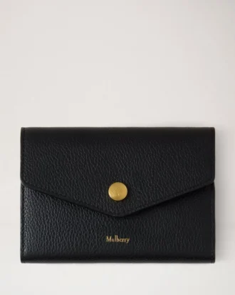Press Stud Wallet Black Small Classic Grain Women