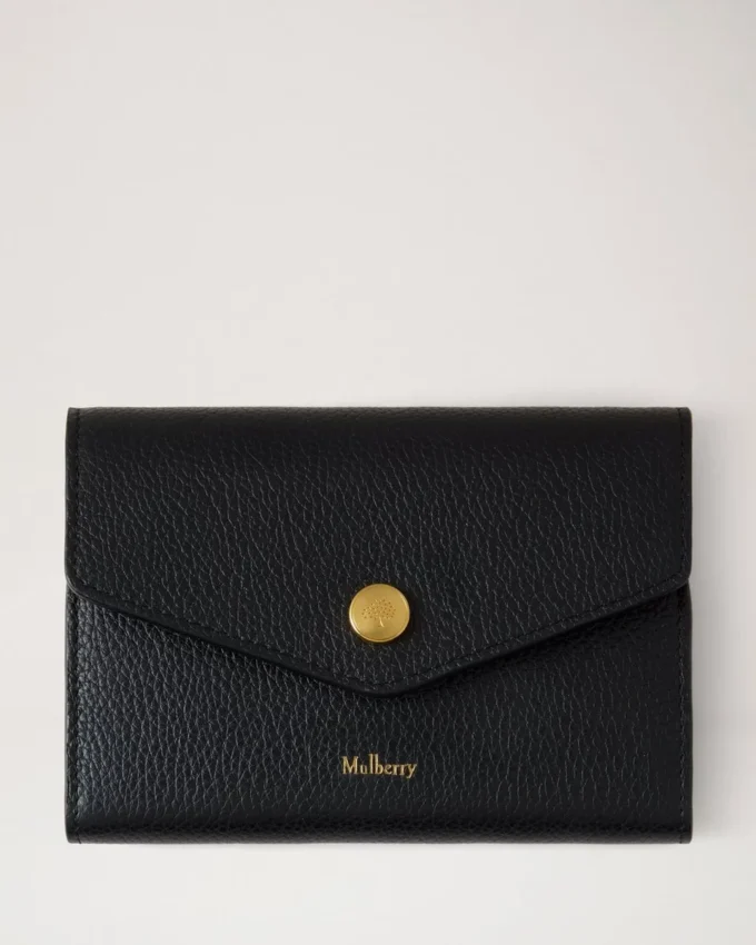 Press Stud Wallet Black Small Classic Grain Women Press Stud Wallet Black Small Classic Grain Women