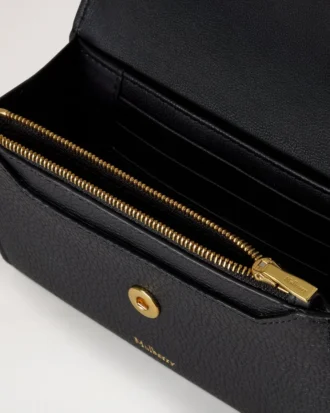 Press Stud Wallet Black Small Classic Grain Women