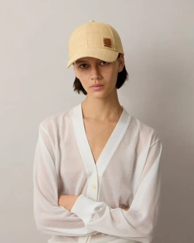 Raffia Baseball Cap Beige Raffia Women