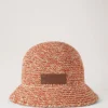 Raffia Bucket Hat Coral Orange & Chalk 100% Paper Raffia