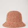 Raffia Bucket Hat Coral Orange & Chalk 100% Paper Raffia