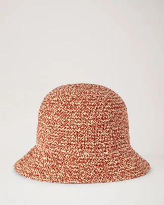 Raffia Bucket Hat Coral Orange & Chalk 100% Paper Raffia
