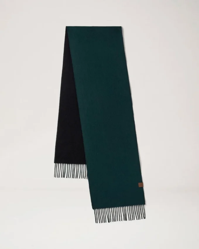 Reversible Cashmere Bi-Colour Scarf Mulberry Green & Black Cashmere