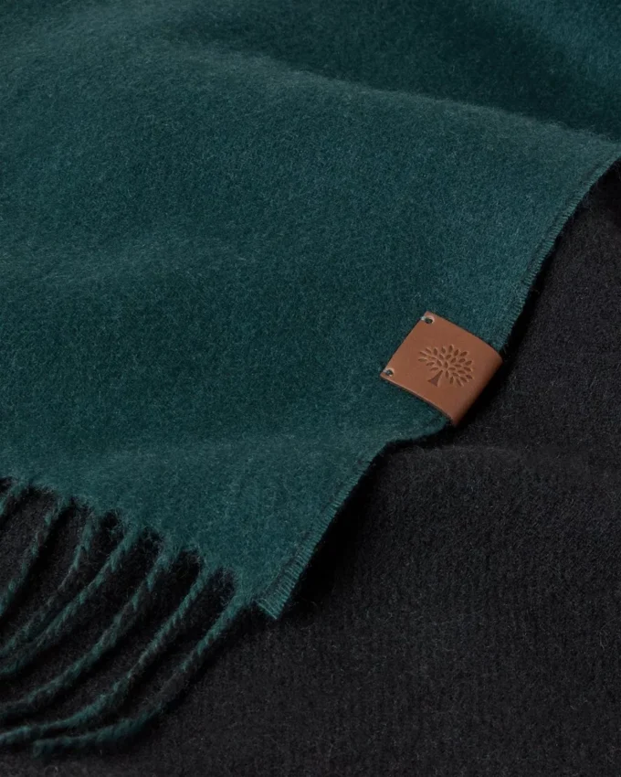 Reversible Cashmere Bi-Colour Scarf Mulberry Green & Black Cashmere
