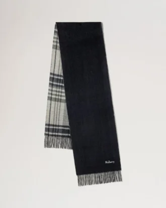 Reversible Cashmere Check Scarf Black & Eggshell Cashmere