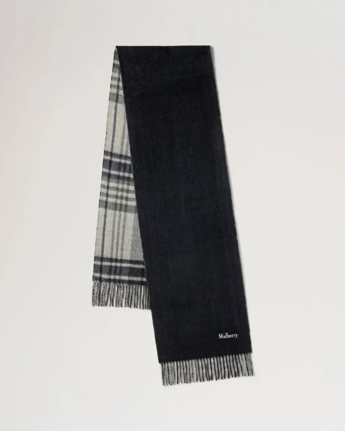 Reversible Cashmere Check Scarf Black & Eggshell Cashmere Reversible Cashmere Check Scarf Black & Eggshell Cashmere