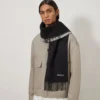 Reversible Cashmere Check Scarf Black & Eggshell Cashmere Reversible Cashmere Check Scarf Black & Eggshell Cashmere