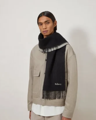 Reversible Cashmere Check Scarf Black & Eggshell Cashmere