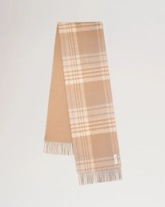 Reversible Cashmere Check Scarf Camel & Maple Cashmere