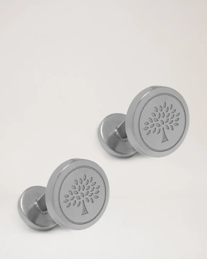 Round Tree Cufflinks Silver Metal Women