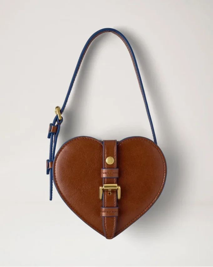 Roxanne Mini Heart Bag Oak & Pigment Blue Smooth Glossy Leather Roxanne Mini Heart Bag Oak & Pigment Blue Smooth Glossy Leather