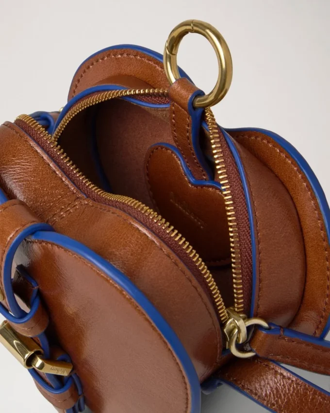 Roxanne Mini Heart Bag Oak & Pigment Blue Smooth Glossy Leather Roxanne Mini Heart Bag Oak & Pigment Blue Smooth Glossy Leather