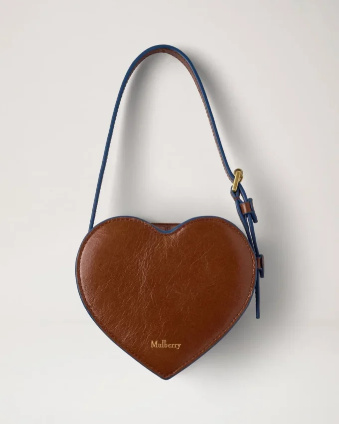 Roxanne Mini Heart Bag Oak & Pigment Blue Smooth Glossy Leather Roxanne Mini Heart Bag Oak & Pigment Blue Smooth Glossy Leather
