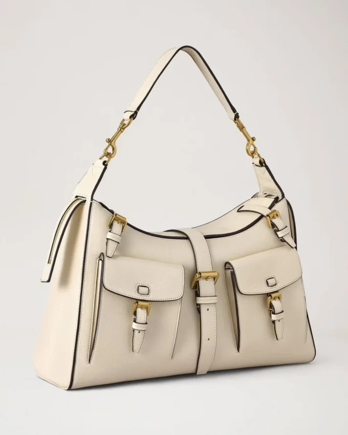 Roxanne Shoulder Bag Eggshell High Shine Leather