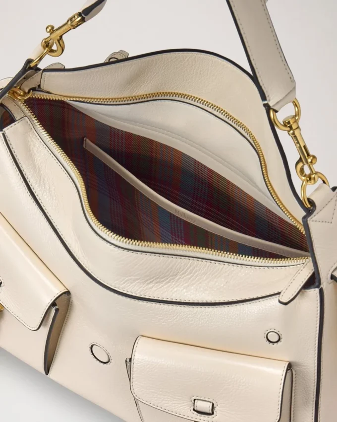 Roxanne Shoulder Bag Eggshell High Shine Leather