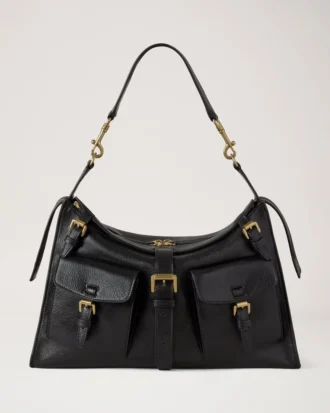 Roxanne Shoulder Bag in Black High Shine Leather Mulberry