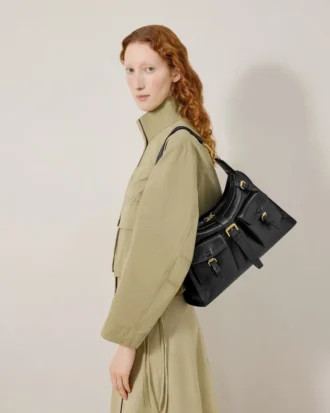 Roxanne Shoulder Bag in Black High Shine Leather Mulberry