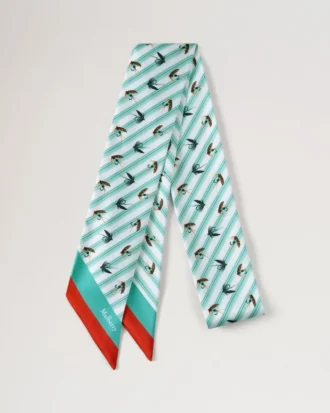 Skinny Scarf – Feather Lure Marina Blue & Coral Orange Recycled Polyester