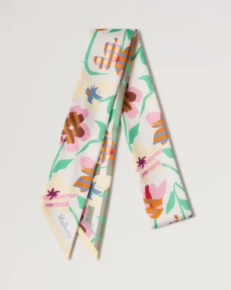 Skinny Scarf – Graphic Floral Linen Green & Buttermilk Recycled Polyester