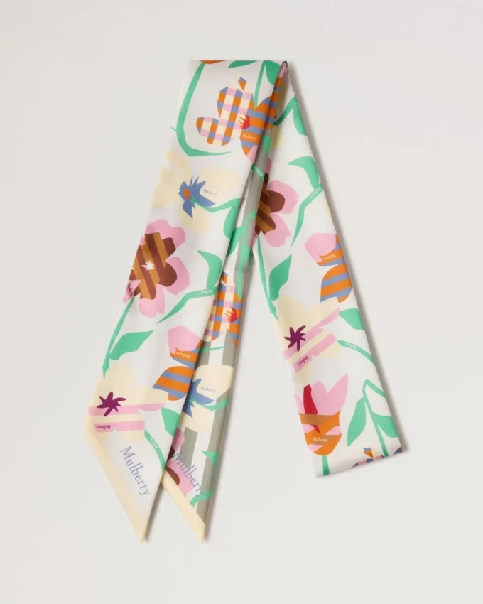 Skinny Scarf – Graphic Floral Linen Green & Buttermilk Recycled Polyester