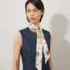 Skinny Scarf – Graphic Floral Linen Green & Buttermilk Recycled Polyester