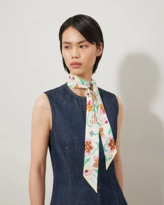 Skinny Scarf – Graphic Floral Linen Green & Buttermilk Recycled Polyester