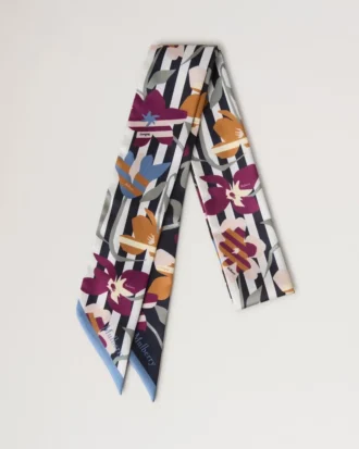 Skinny Scarf – Graphic Floral Night Sky & Orchid Bloom Recycled Polyester