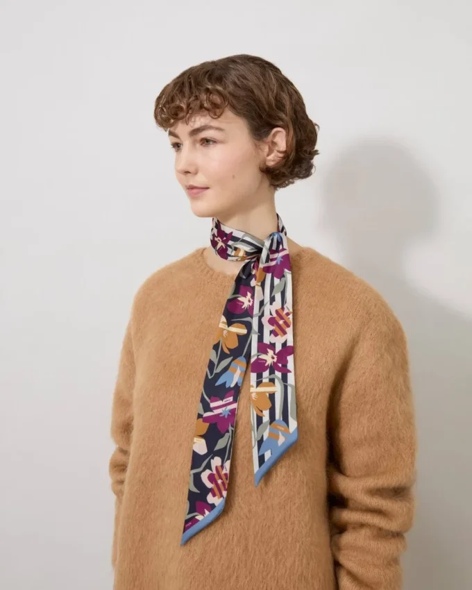 Skinny Scarf – Graphic Floral Night Sky & Orchid Bloom Recycled Polyester Skinny Scarf – Graphic Floral Night Sky & Orchid Bloom Recycled Polyester