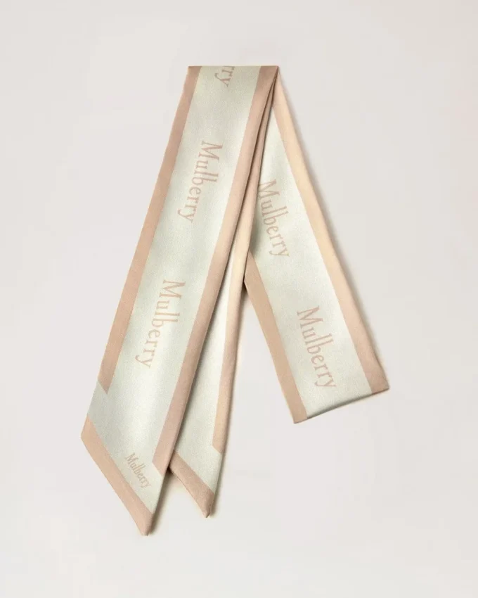 Skinny Scarf – Logo Border Maple & Chalk Recycled Polyester Skinny Scarf – Logo Border Maple & Chalk Recycled Polyester