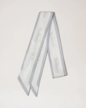 Skinny Scarf – Logo Border Pale Grey-White Recycled Polyester