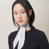 Skinny Scarf – Logo Border Pale Grey-White Recycled Polyester Skinny Scarf – Logo Border Pale Grey-White Recycled Polyester