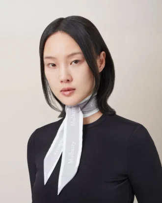 Skinny Scarf – Logo Border Pale Grey-White Recycled Polyester