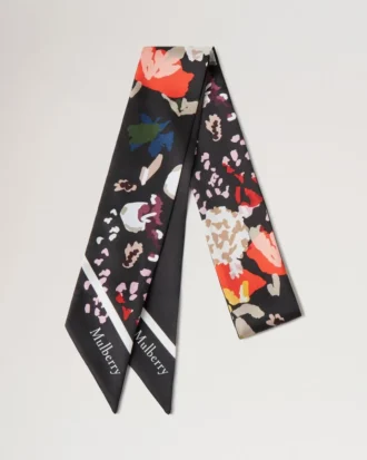Skinny Scarf – Winter Floral Black Recycled Polyester