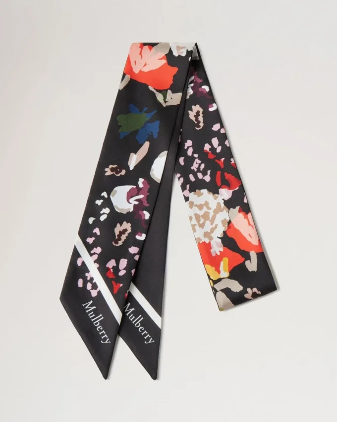 Skinny Scarf – Winter Floral Black Recycled Polyester