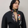 Skinny Scarf – Winter Floral Black Recycled Polyester